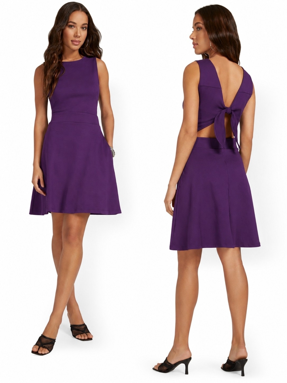 New York & Company Purple Sleeveless Tie-Back Midi Dress size L NWT